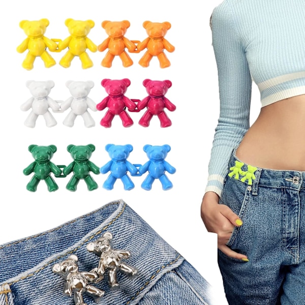 6 st Söta Björn Midjeknappar Utan Sömnad, Enkel Justerbar Midjeknapp för Byxor, Kjolar, Jeans, Snabbt Enkelt Verktyg för Midjebandsjustering