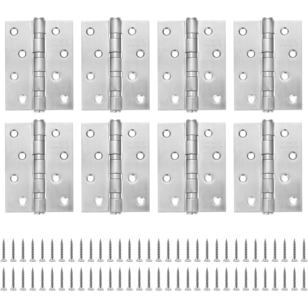 8 pak 10cm rustfrit stål dørhængsler, 4-vejs stålkugleleje