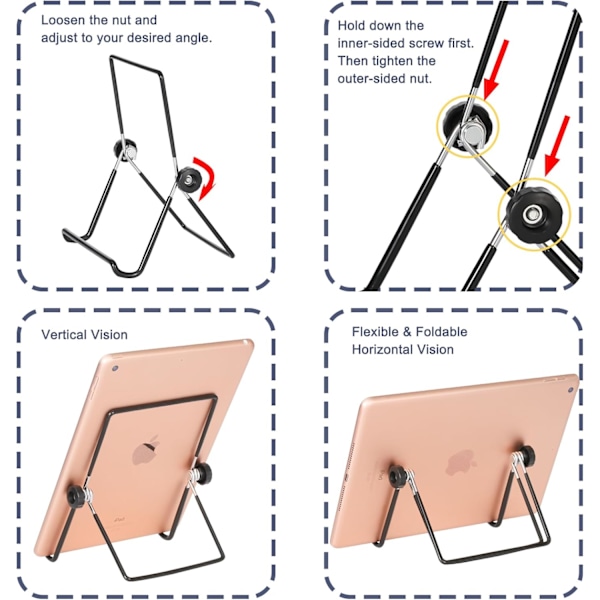 2-pakks justerbar jernutstillingsstativ Staffeli sammenleggbar nettbrettstativholder, viser bilderammer, bilder, kokebøker, iPad,
