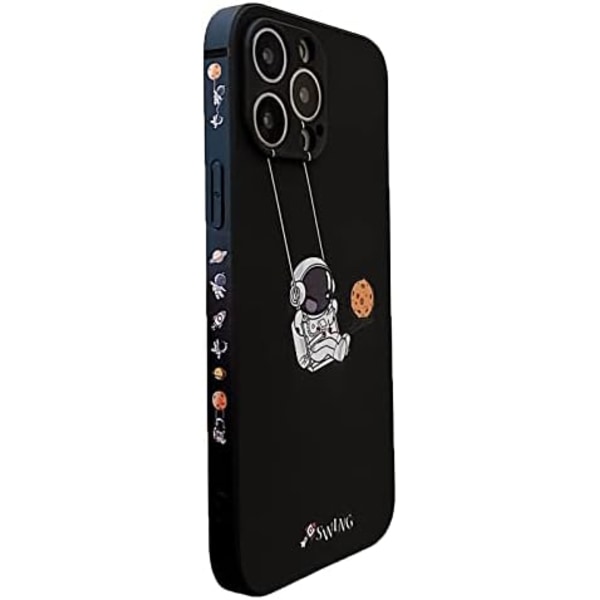 Sött skal för iPhone 16 Pro Max, Cool tecknad gungande astronaut planet måne design snygg TPU stötfångare stötsäker halkfri