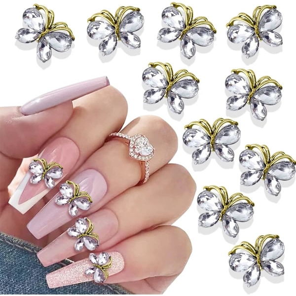 10 ST 3D Legering Fjäril Nagelberlocker Fjäril Nagelstenar Nagelstrass Glänsande Kristall Fjärilar Form Nagelkonst Berlocker Tillbehör för Kvinnor Nagel D