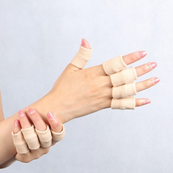 Beige farge - 10 stykker elastiske fingerbeskyttere Fingerbeskytter Kompresjonsstøtte Fingerbandasjer f