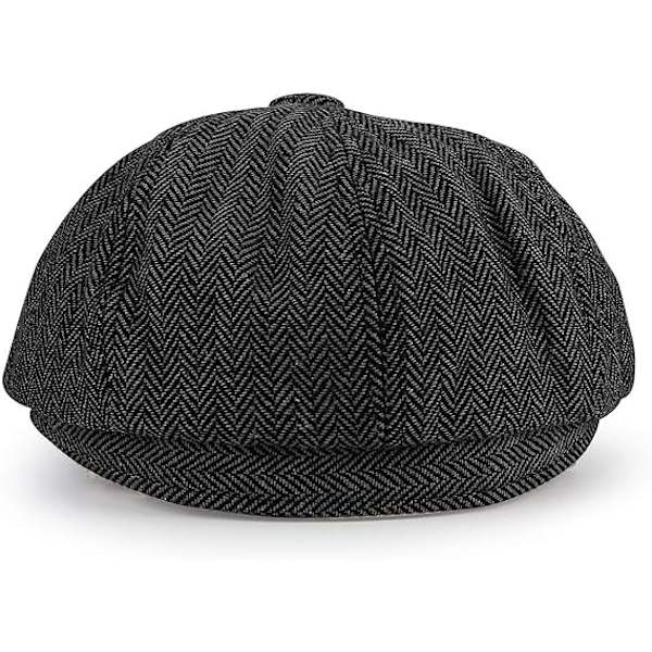 Nyhetspojke Flat Cap - Herringbone Tweed Gatsby Hat Ivy Irish Hat Unisex Black