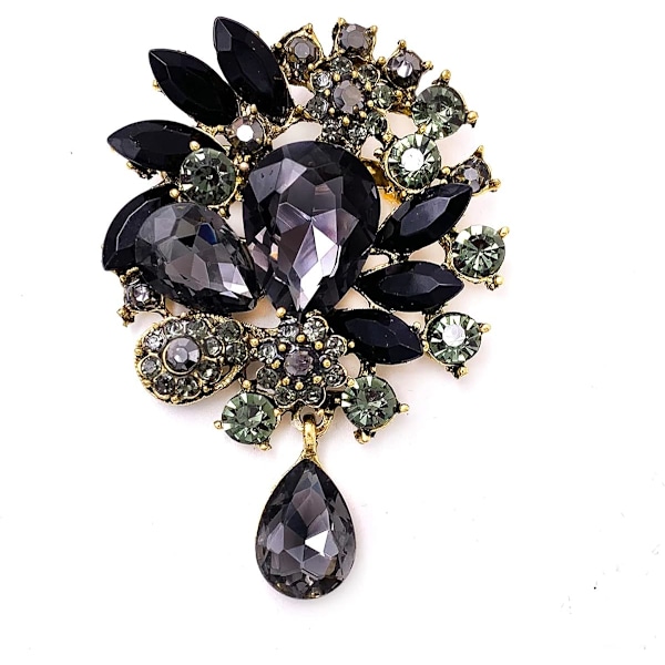 Vintage Bröllop Brud Stor Blå Kristall Rhinestone Tåre Brooch Nål för Kvinnor