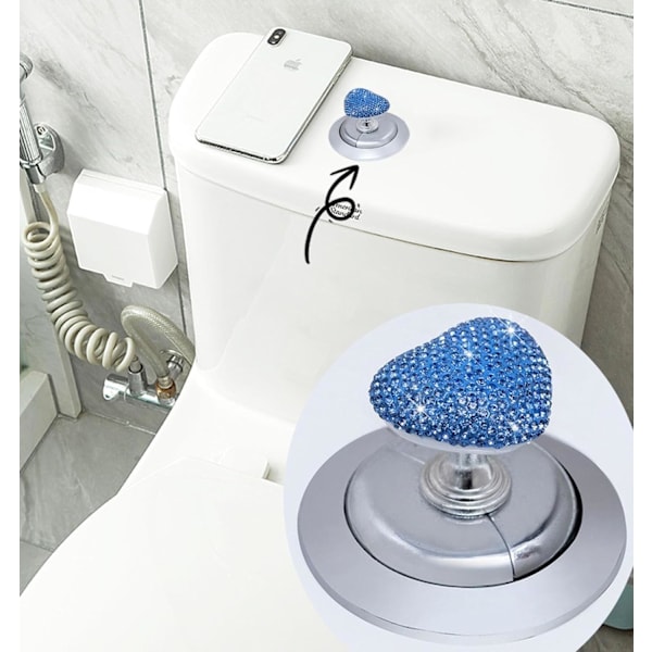(Lake Blue) 4 st Diamantkristall Toalettvatten Tank Spolningsknapp Assist Bling Rhinestones Hjärtaformad Toalettstol Lock Li