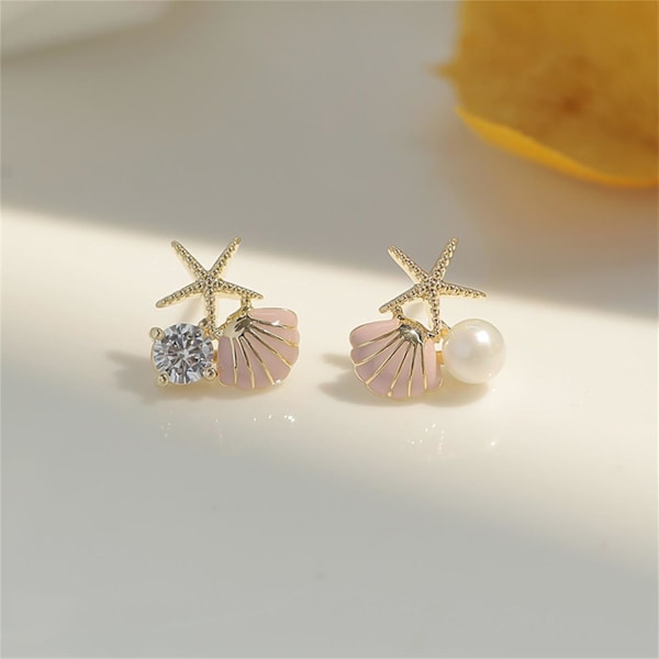 Pärlörhängen Söta Boho Asymmetriska Små Havssnäckor med Glitter Cubic Zirconia Lätta Statement Örhängen Sommar Strandtema Semester Smycke