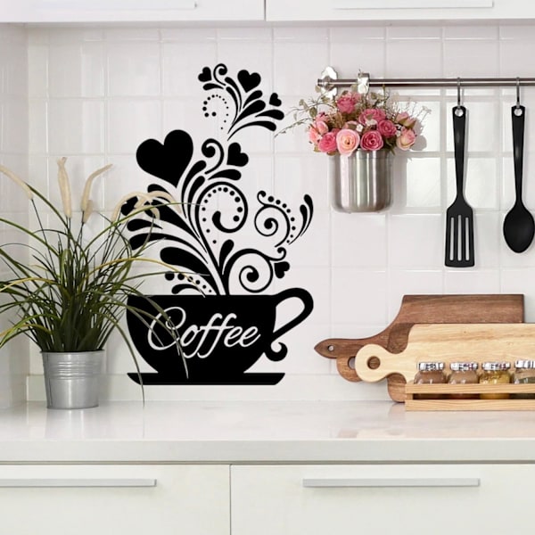 Kaffemugg Väggdekaler Kaffebönor Väggdekal Kaffekopp Artistisk Mönster Väggdekal Kök Matrum Väggdekor
