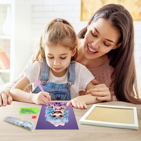 1 stk. 5D Gem Art til børn DIY Mal-efter-tal-sæt med ramme Kunst og håndværk Prik-sæt til børn Julefødselsdagsgave