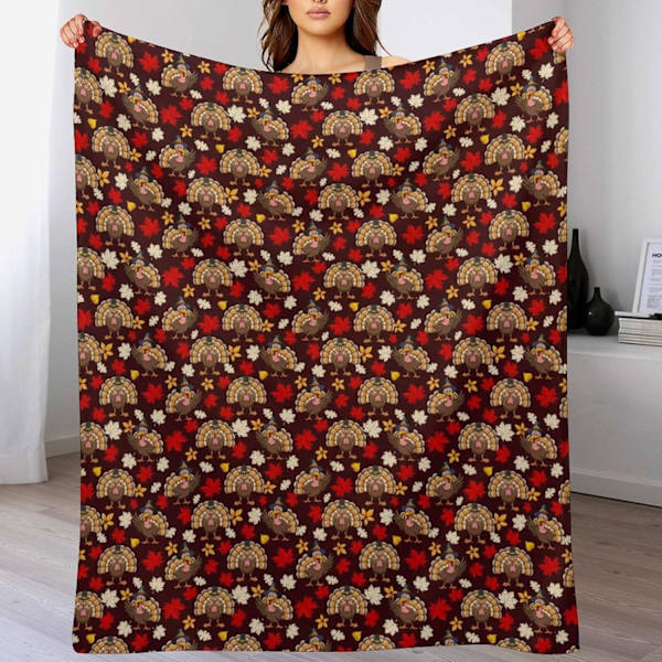 Kasttæppe Thanksgiving Tyrkiet Blad Tæppe til Voksen Barn Blødt Hyggeligt Varmt Fluffy Flannel Sengtæppe til Stol Sofa S