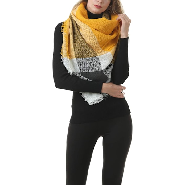 Gul Grå Sjal Plaid Tæppe Tyk Vinter Sjal Tartan Chunky Wrap Oversized Shawl Kappe Sjal