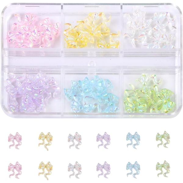 1 Eske med 6 Farger Søte Kawaii 3D Neglepynt Resin Akryl Neglediamanter Rhinestones Aurora Glitterpynt for Neglekunst DIY