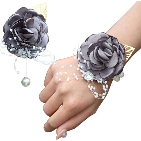 Brudtärna handledsblomma corsage brud silke handledsblomma, med artificiell pärla pärla elasti