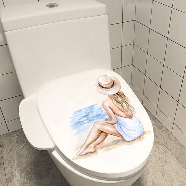 Vedenpitävä WC-tarra WC-istuimelle Maalattu ranta-tyttö selkä