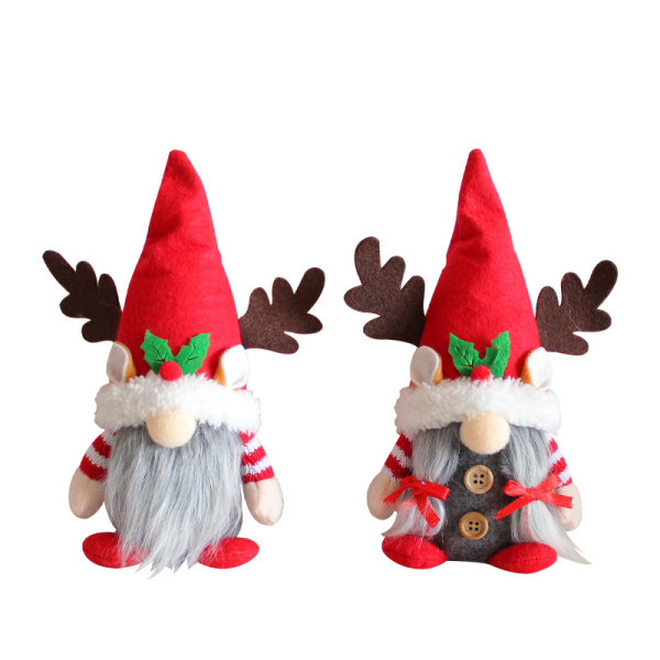 Set of 2 Reindeer Plush Christmas Gnomes with Bell, Handmade Swedish Tomte Santa Figurine Scandinavi