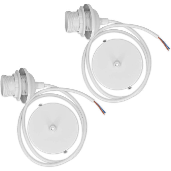 2x Hvid elektrisk ledning til lampe - Ledning med E27-fatning og fixering