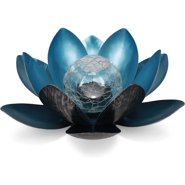 （Sølv/Blå），Lotus solcellelampe, Ø 27 cm, Høyde 12 cm, metall,