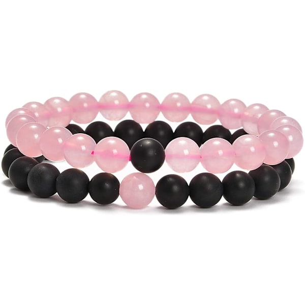 Perler 2 stk. Han & Hun Avstandsperler Armbånd Elastisk Natursten Yoga Armbånd