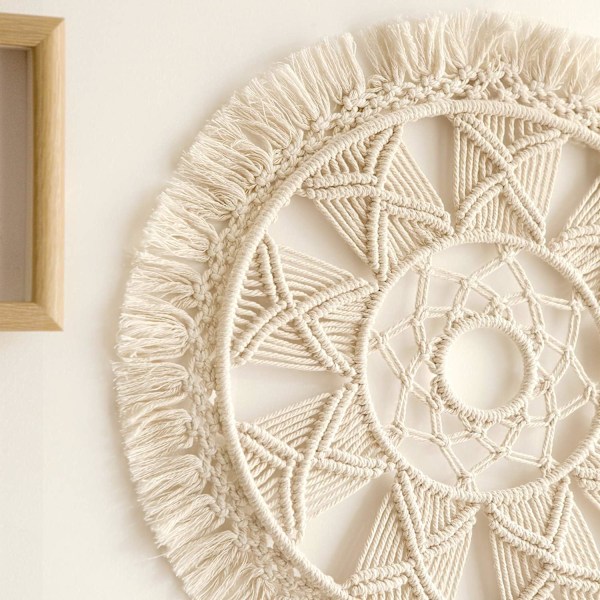 Makrameeseinävaate Kudottu seinätaidekranssi Tyylikäs boho-sisustus Joulupäivän lahja Festivaali Mandala Asunnolle