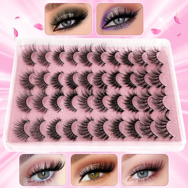 20 par falska ögonfransar 3D Faux Mink Lashes Naturlig look Wispy Fake Eyelashes  16-20MM Fl