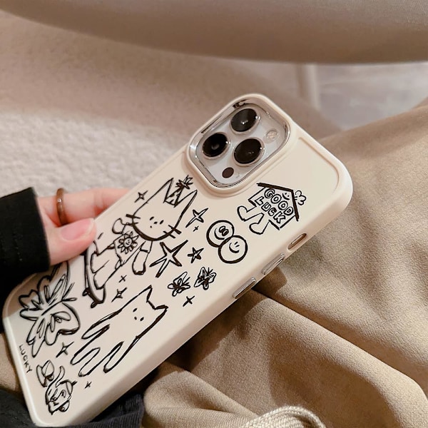 Designet til iPhone Case, Sød Kat Sommerfugl Stjerne Heldig Linjetegning Blød Telefon Case (Hvid, til iPhone 16 Pro Max)