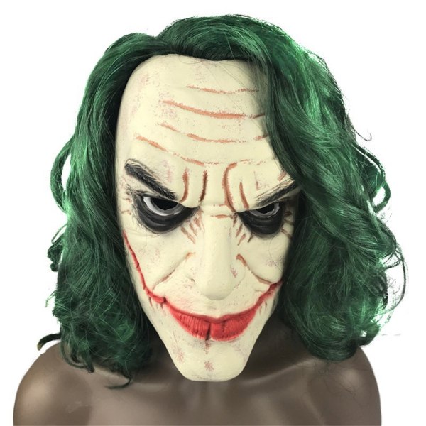 Mask Costume for Cosplay, Latex Man Smile Mask with Green Hair for Joker Role Play, Halloween Adult