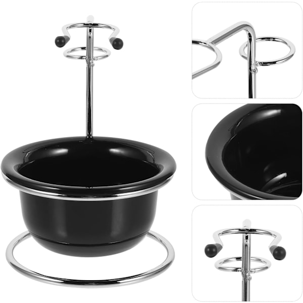 Elegant barberkostholder og skålsett i legering for slitesterkt barberkoststativ