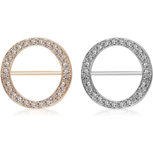 2 st Runda O-formade Sjalringspännen för Kvinnor Mode Rhinestone Kristall Smycken Sjalspänne Klämmor Tillbehör för Sha