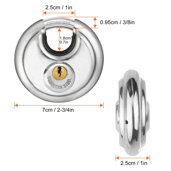 Rund U-lås, hængelås med nøgle, bøjle styrke, rustfrit