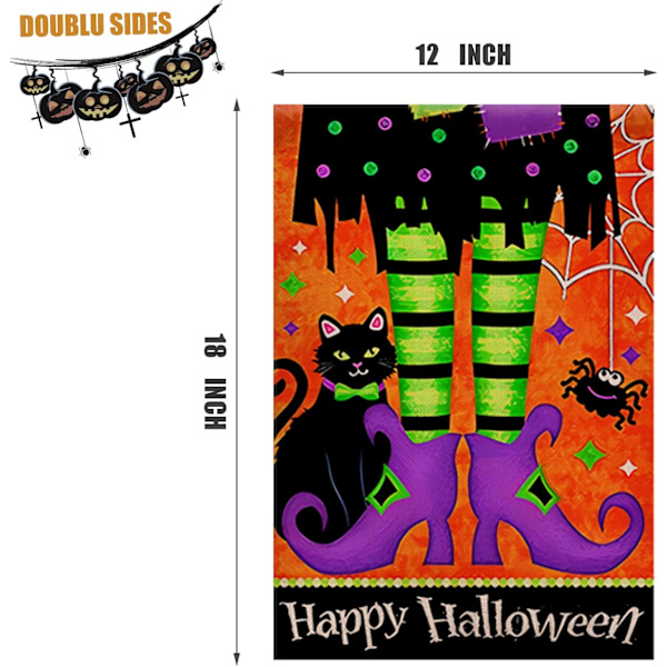 1 stk Halloween Hageflagg 12×18 Tommer Rustikk Svart Bondegård Innredning for Sesongmessig Ferie Hage (Halloween Flagg 12\"X18\" )