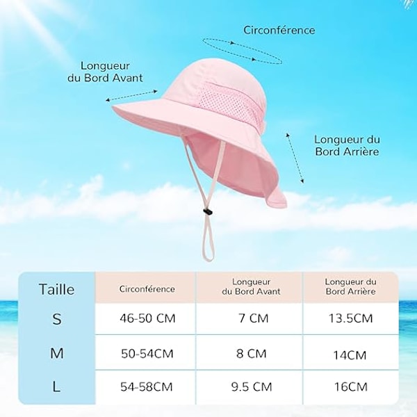 Solhatt för bebisar, flickor och pojkar, med nackskydd, barnfiskarhatt, andningsbar, flickbebisstrandhatt Pink