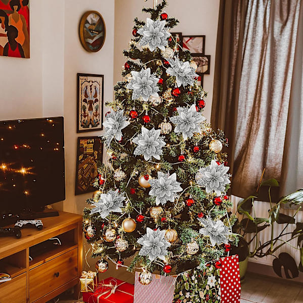 10 stk. kunstige poinsettia-blomster til juledekoration