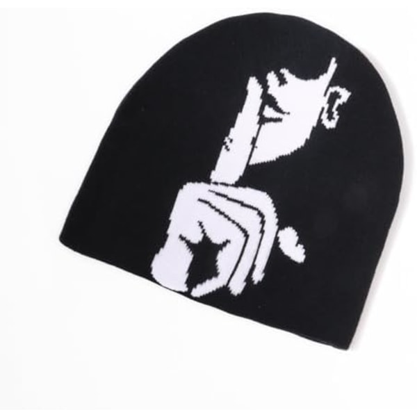 Hats Y2K for Men and Women, Face Patterned Embroidered Beanie Acrylic Soft Warm Winter Cuffed Knit Hats