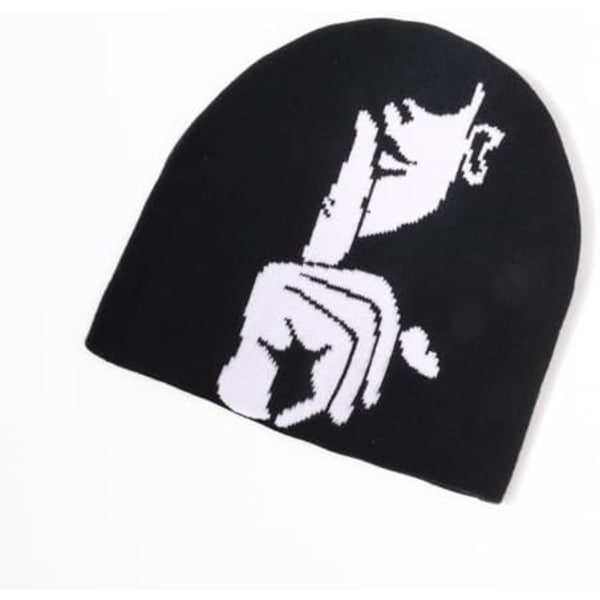 Huer Y2K til Mænd og Kvinder, Ansigtsmønstrede Brodererede Beanie Akryl Bløde Varme Vinter Cuffed Strikket Huer