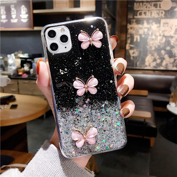 Bling-etui designet til iPhone 16 Pro, 3D Butterfly Clear Design Clitter Glitrende Fleksibel TPU Stødsikker Beskyttelsesetui