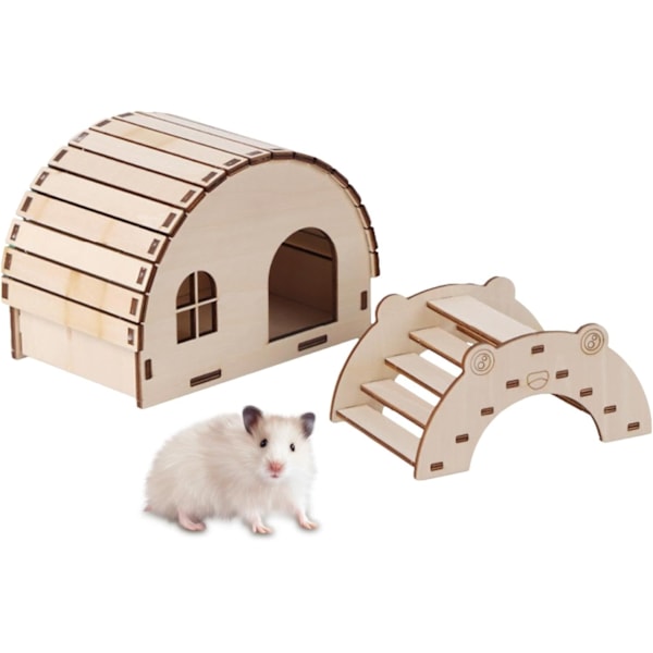 Liten Tre Hamsterhus - Trebur for Små Dyr - Burtilbehør for Gerbiler, Mus, Marsvin