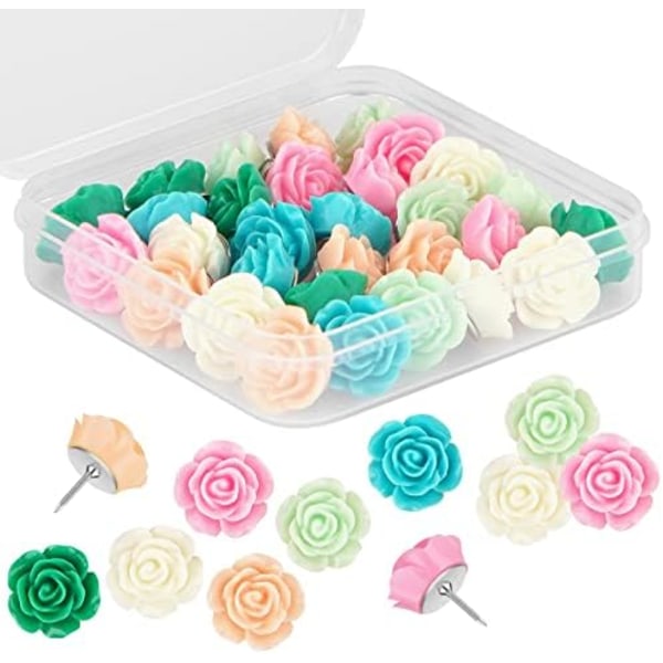 30 stk. Dekorative Push Pins med Etui, Søde Tommelfinger-Knapper og Push Pins til Opslagstavle, 6 Farver Blomst Push Pins