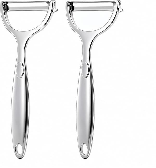 Sæt med 2 grøntsagsskrællere i rustfrit stål – Ergonomiske, multifunktionelle og holdbare – Ultraskarpe blade til æbler