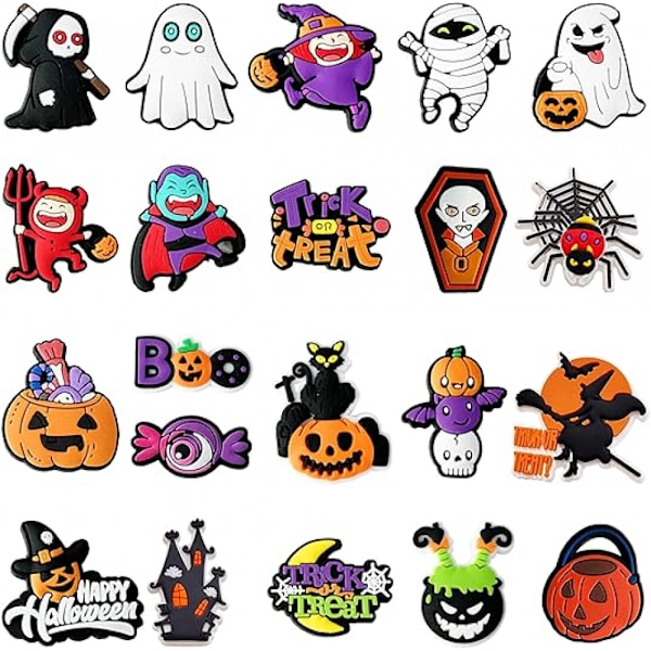 21 kpl Halloween-teemalla varustettuja piirrettyjä Crocs-solkia, pelottavia kenkien koristeita naisille ja miehille