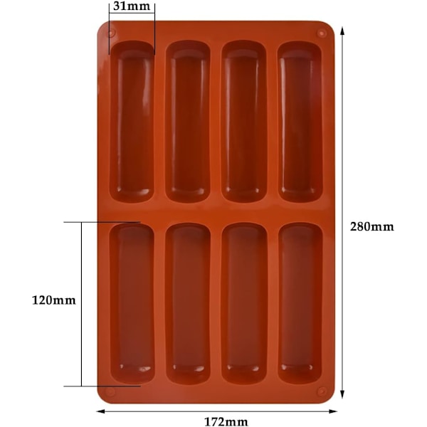2 st Silikonformar för Frukostbarer, 8 Hålrum Rektangulära Energibars Icke-Klebbar Form för Frukostbarer, Muffins, Choklad, Che