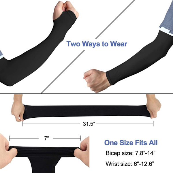 1 Par Anti-UV Kølende Armsleeves, Sommer Udendørs Solbeskyttelse Armsleeves til Kvinder og Mænd Black