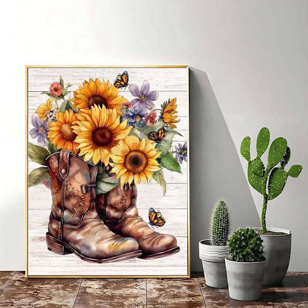 1 st Diamantmålning Kit för Vuxna, 5D Fjäril Solros Blommor Diamantkonst Kit för Nybörjare, DIY Full Borr