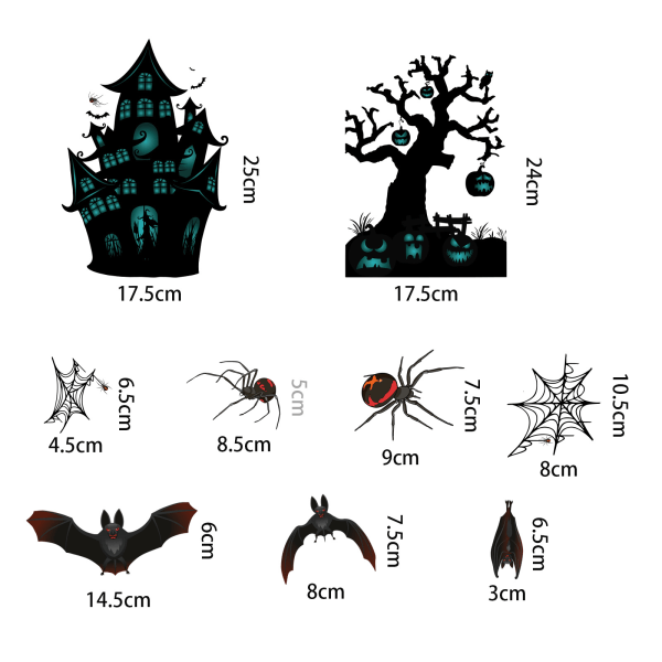 Regnbågsfönsterdekaler för Halloween, 12 ark dubbelsidiga Halloween-dekorationsdekaler, läskig spökjakt