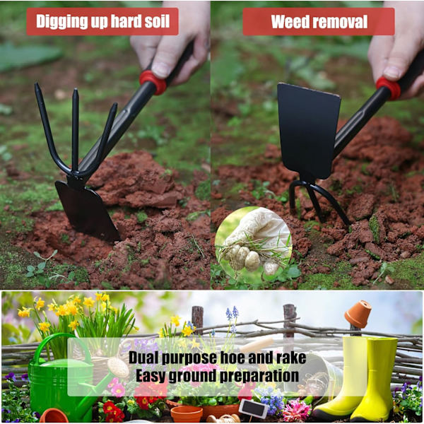Trädgårdsredskap Set, 3 delar Kultivator Rake Spade Trädgårdshandskar Non-Slip Transplanters, Blomster Rake, G