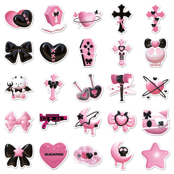 50 3D Black Pink Ins Style Mobiltelefonklistermärken, litterär nordisk stil gör-det-själv-manual Vattentät dekoration