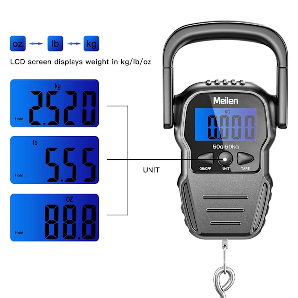 （Batterier Ingår）(MS003Y-g)Elektronisk Bagagevåg/Portabel Digital Vågskala/Reseväska Vågskala med Bakgrundsbelyst LCD för Resor