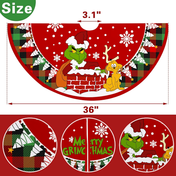 1 STK Juletræsskørt 36 tommer Lille Snøre Rød Grøn Buffalo Plaid Check, Snefnug Hund Rustik Hjem Dec
