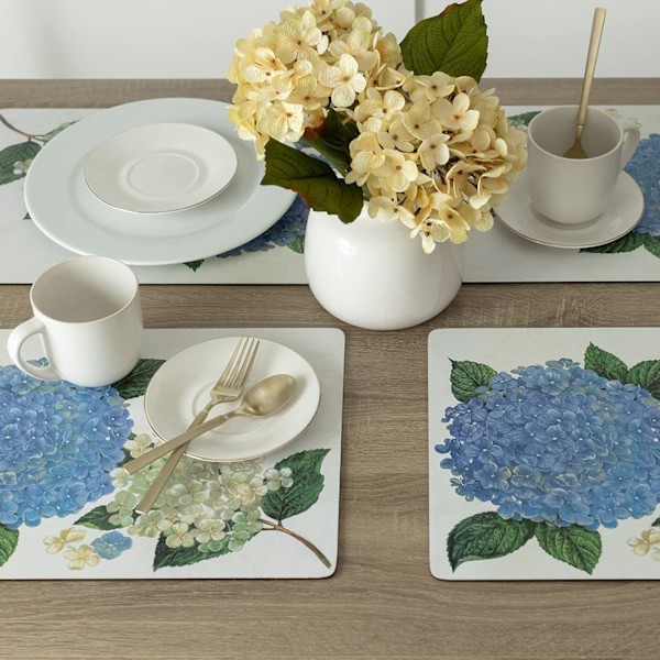 Set med 4 (Rektangulära, 30 x 40 cm, Hortensiamönster) Tjocka Underlägg i Kork, Lätta att Rengöra, för Kök och Matbord