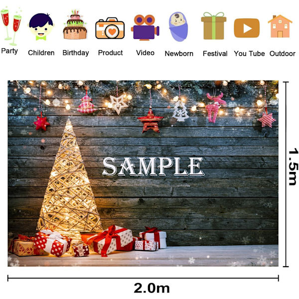 Julefotografering Bakgrunn, 2x1.5m Bakgrunner for Fotostudio, Fargerike Lys Gave Jul