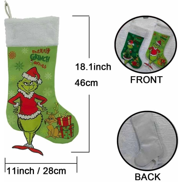 Grinch Jule Strømper Sæt med 4 Grinch Monster Julegavepose Sjov Jul Pejs Ophæng