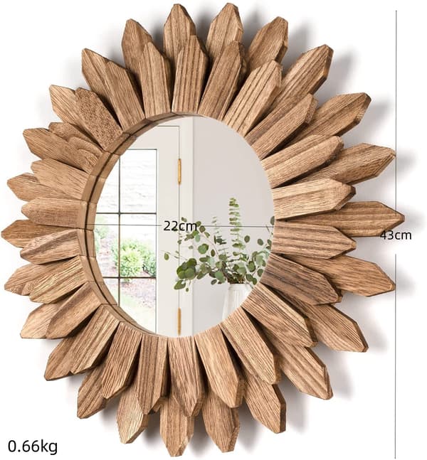 Väggdekor Spegel Rustik Trä Boho Estetisk Spegel för Rum & Heminredning Bondgård Väggdekor i Vardagsrum Sovrum Förkolnad Svart.